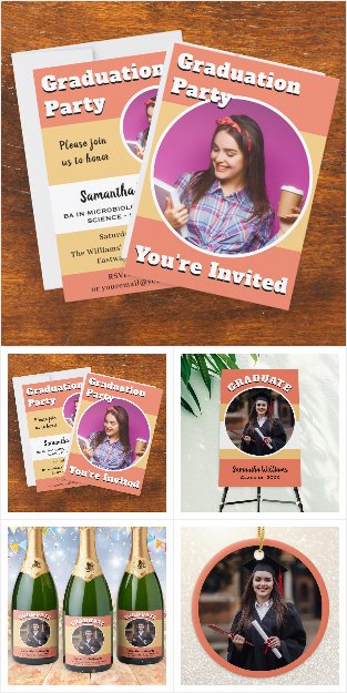 Modern Peach Graduation Cards, Gifts & Party