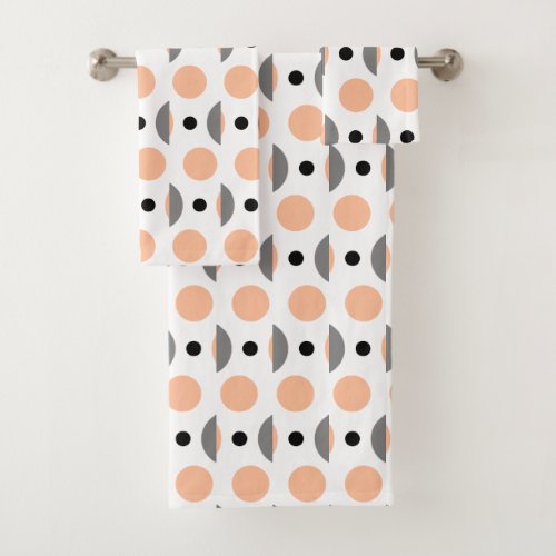 Modern Peach Gray Circle Dot Bath Towel Set