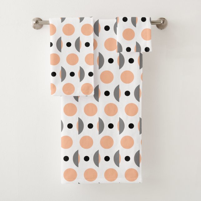 Modern Peach Gray Circle Dot Bath Towel Set (Insitu)