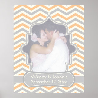 Modern peach, grey, ivory chevron wedding poster