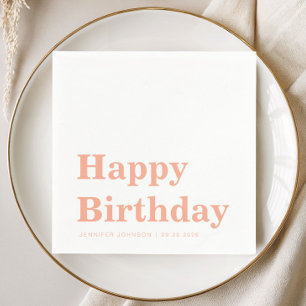 Modern Peach Happy Birthday Napkins