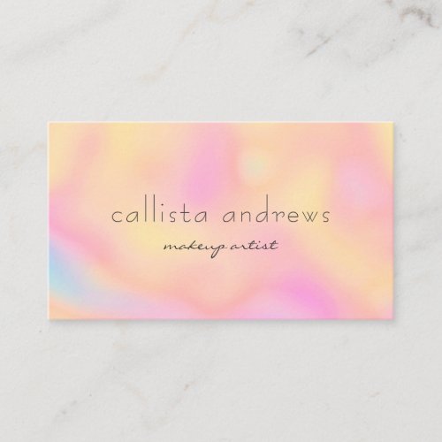 Modern Peach Holographic Rainbow Makeup Artist Business Card