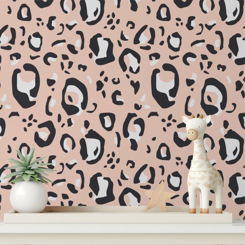 Modern Peach Leopard Print Girly Pattern Wallpaper