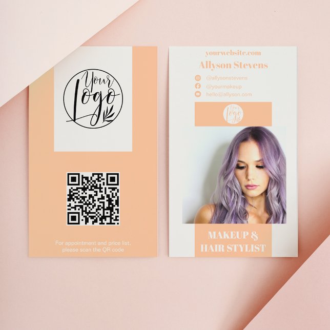 Modern peach makeup hair photo qr code logo business card (Modern peach makeup hair photo qr code logo business card)