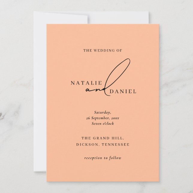 Modern Peach Minimal Classic Chic Wedding Invitation (Front)