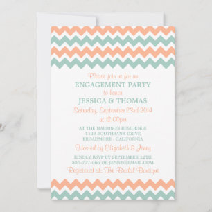 Modern Peach & Mint Chevron Engagement Party Invitation