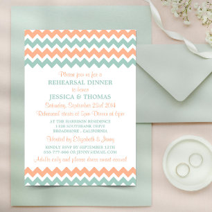 Modern Peach & Mint Chevron Rehearsal Dinner Invitation