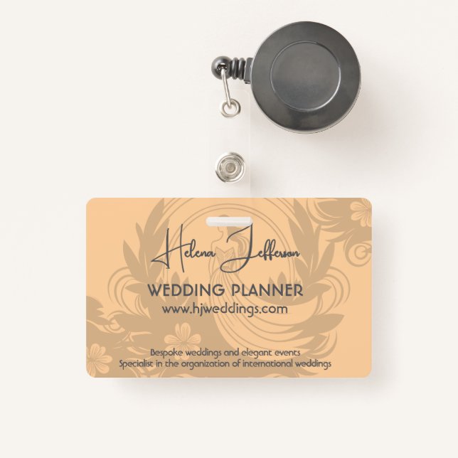 Modern Peach  Motif Logo Wedding Planner Badge (Front with Retractable)