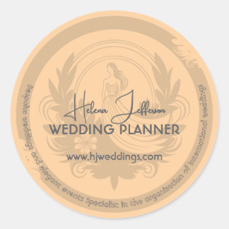Modern Peach Motif Logo Wedding Planner Classic Round Sticker