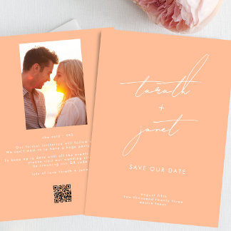 MODERN PEACH NAMES | Photo QR Code SAVE OUR DATE Invitation