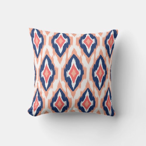 Modern peach navy coral Ikat Tribal Pattern 1a Outdoor Pillow