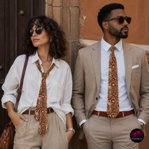 Modern Peach Orange Abstract Pattern Neck Tie