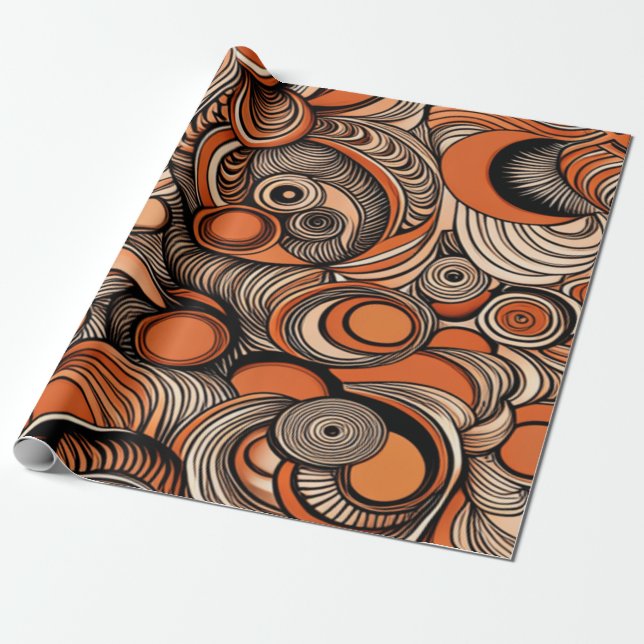 Modern Peach Orange Abstract Pattern Wrapping Paper (Unrolled)