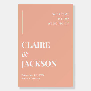 Modern Peach Orange Wedding Welcome Sign