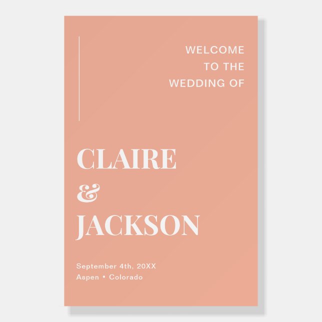 Modern Peach Orange Wedding Welcome Sign (Front)