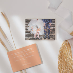 Modern Peach Photo Wedding Thank You Card
