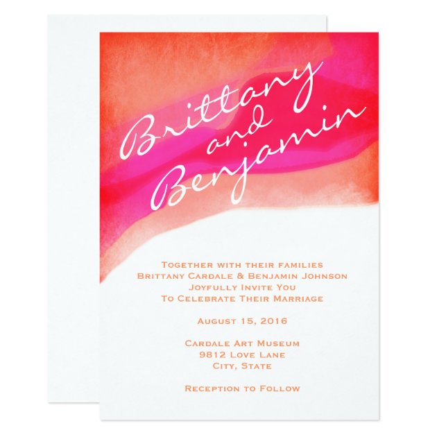 Modern Peach Pink Art Splash Wedding Invitations