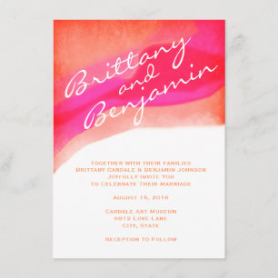 Modern Peach Pink Art Splash Wedding Invitations