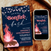 Modern Pink Bonfire Invitation - Bonfire Bash