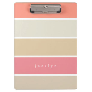 Modern Peach Pink Color Block Stripes with Name Clipboard