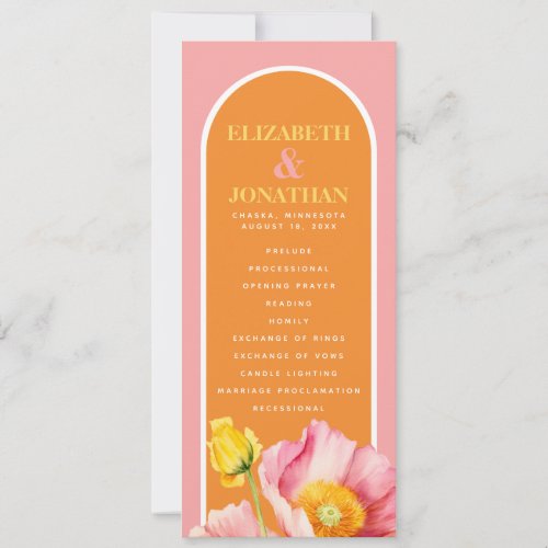 Modern Peach Pink Orange Poppies Wedding Program