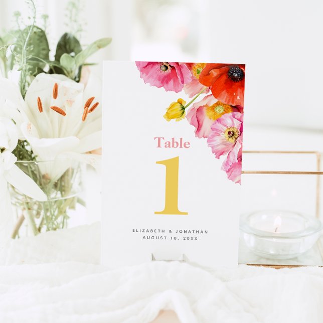 Modern Peach Pink Orange Poppies Wedding  Table Number (Creator Uploaded)