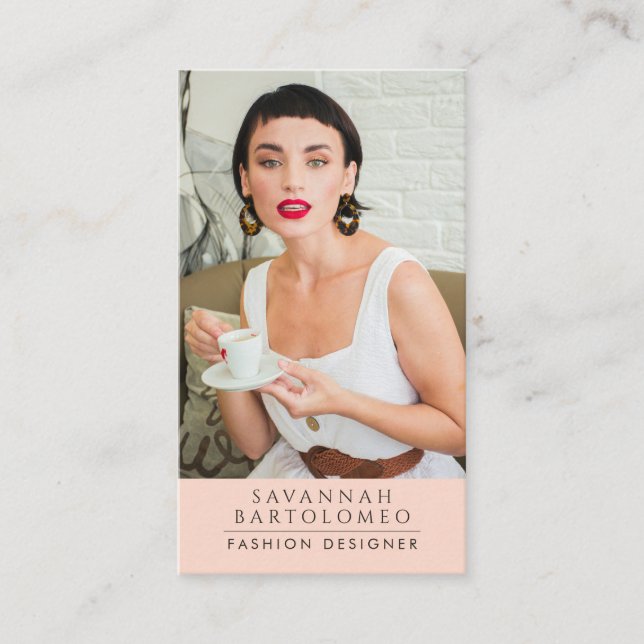 Modern Peach Pink Professional Business Photo Business Card (Front)