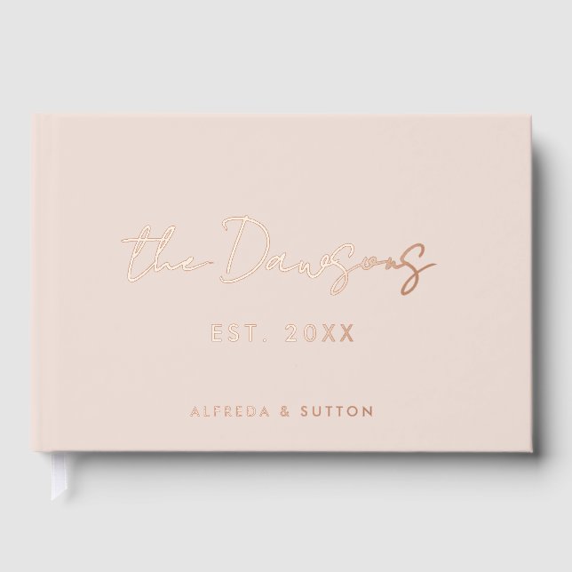 Modern Peach Pink & Rose Gold Foil Wedding Foil Guest Book (Front)