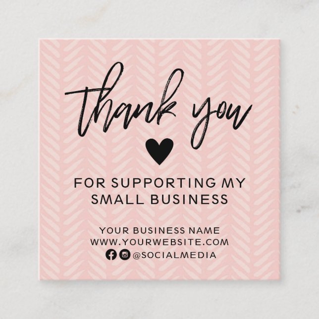 Modern Peach Pink Thank You Square Business Card (Front)