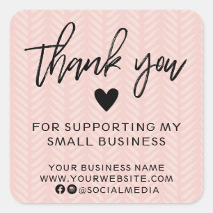 Modern Peach Pink Thank You Square Sticker
