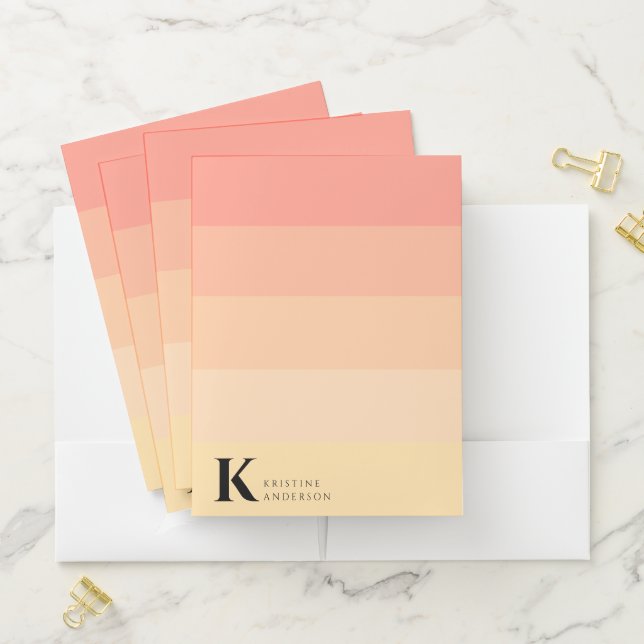 Modern Peach Pinkish Yellow Ombre Classic Monogram Pocket Folder (In Situ)