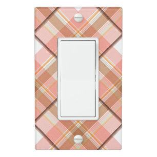 Modern Peach Red Orange White Brown Plaid Pattern Light Switch Cover
