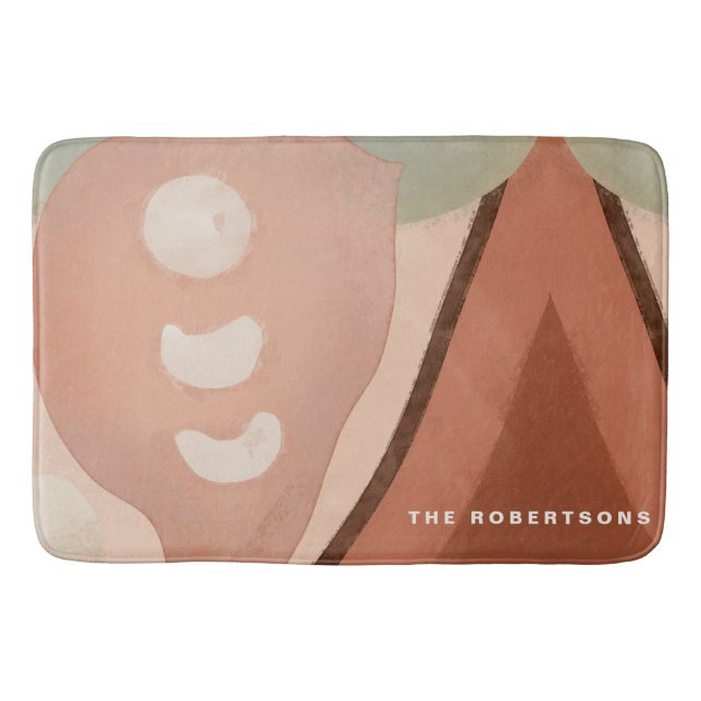 Modern Peach Rust Trendy Organic Abstract Art Bath Mat (Front)