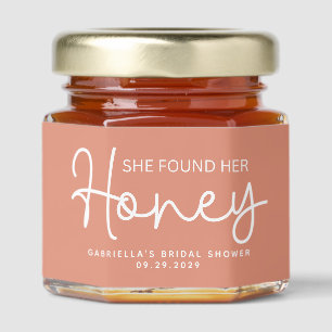 Modern Peach She Found Her Honey Script Jar Favors