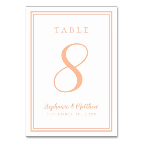Modern Peach Simple Wedding Reception Minimalist Table Number