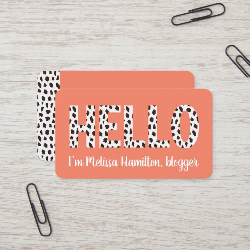 Modern Peach Spots HELLO Im Name Personalized Business Card