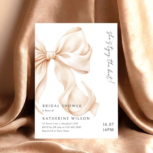 Modern Peach Tan Bow Bridal Shower Invitation