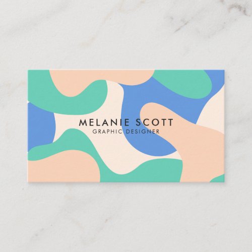 Modern peach teal blue abstract pattern minimalist business card