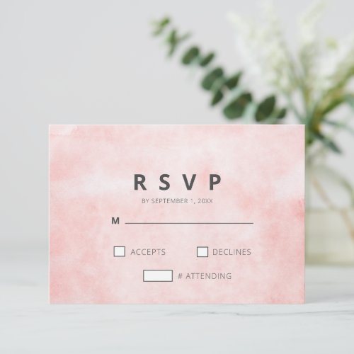 Modern Peach Watercolor Clean Minimalist Wedding RSVP Card