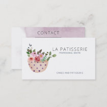 Modern Peach Watercolor Floral Bakery Pastry Chef Business Card