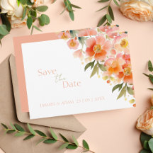 Modern Peach Watercolor Floral Save The Date