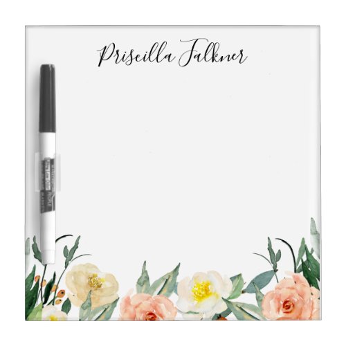 Modern Peach Watercolor Flowers Dry Erase Board
