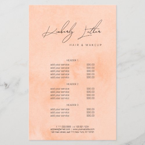 Modern peach watercolor makeup  hair flyer