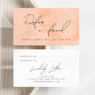 Modern peach watercolor makeup & hair referral card