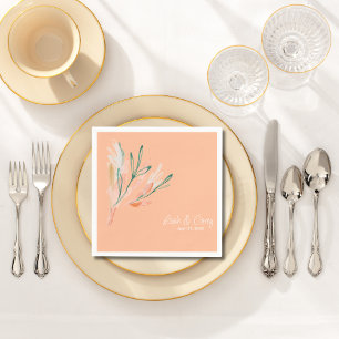 Modern Peach Wedding Cocktail Napkins