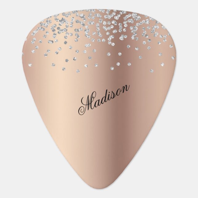 Modern Peach with Silver Glitter Monogrammed  Guitar Pick (Front)