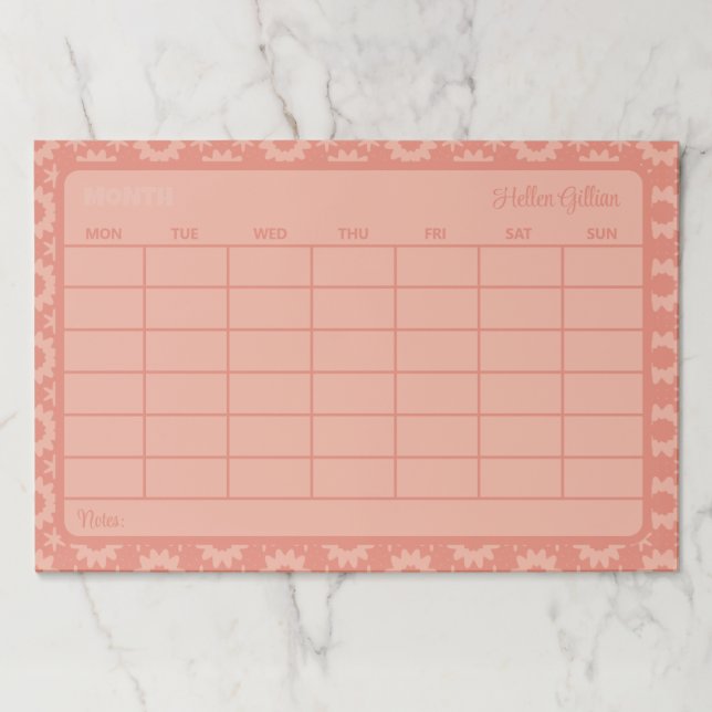 modern peachcustom month calendar  paper pad (Front)