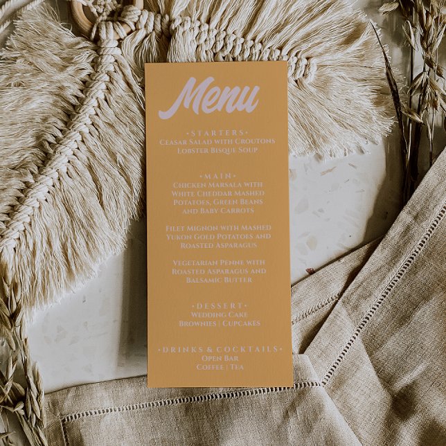 Modern Peachy Colorful Funky Stylish Wedding Menu (Creator Uploaded)