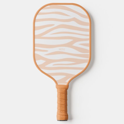 Modern Peachy Orange Zebra Print Personalized Pickleball Paddle
