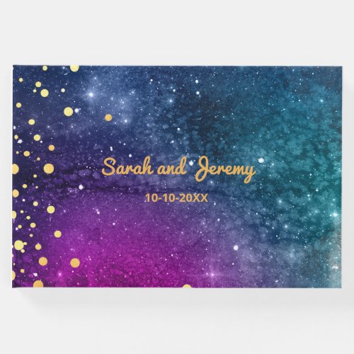 Modern Peacock Blue Gold Watercolor Wedding Guest Book